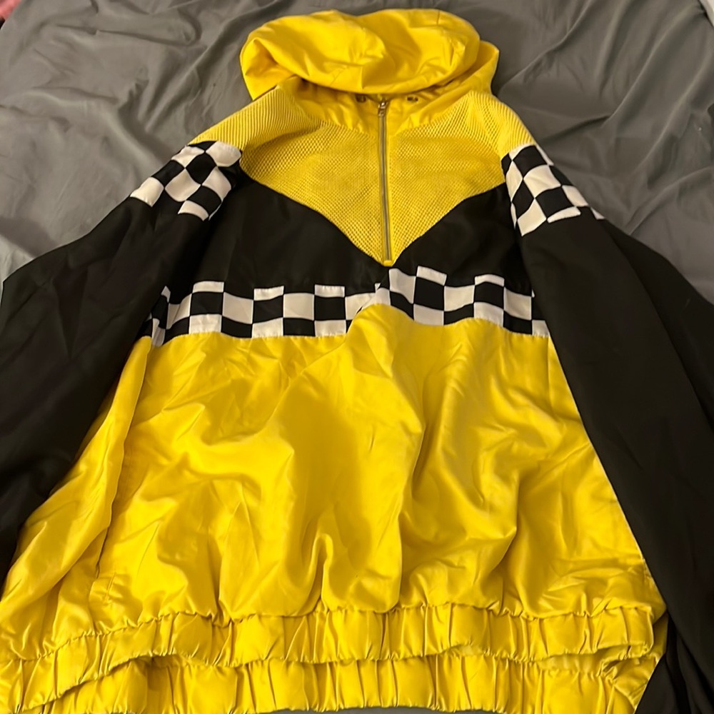 Checkered print yellow half zip